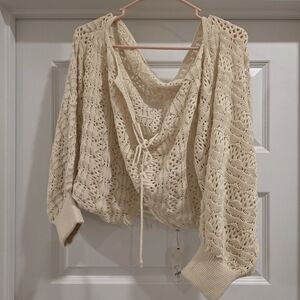 Francesca's Raquel Lace Up Pointelle Pullover Sweater